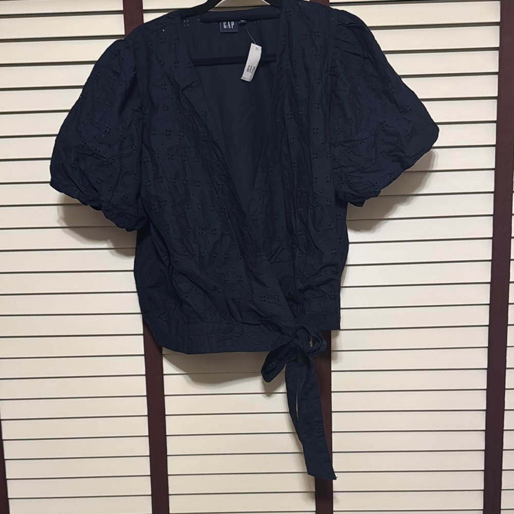 GAP Dark Blue Eyelet Wrap Blouse - Size XL - NWT